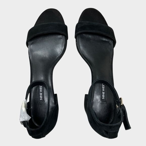 Nine West Open Toe Pumps 11M Black Suede Heels Ankle Strap Frostbite - Picture 10 of 13